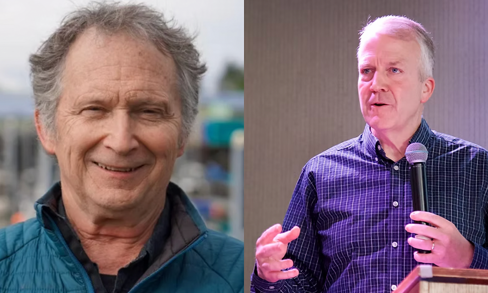 Daniel J. Sullivan Jr, left, in his campaign photo, and Senator Dan S. Sullivan, right. Alaska voters face both names on the same Senate ballot.