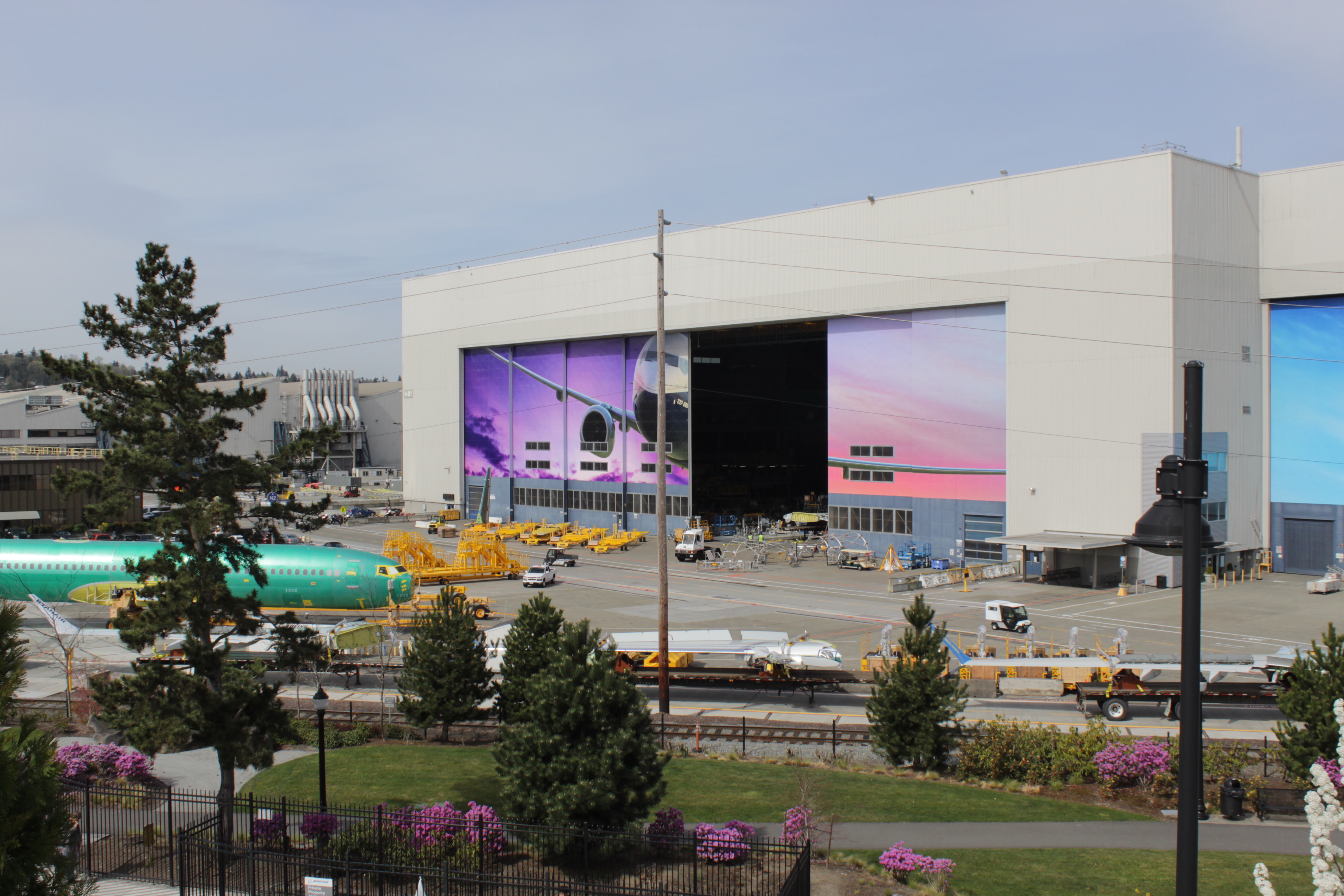 The Boeing Renton factory in Washington, where 737 production runs, photographed in 2019 with a 737 fuselage and wing sets outside the plant. Wing production running slower than planned is at the centre of the latest delay. File photo.