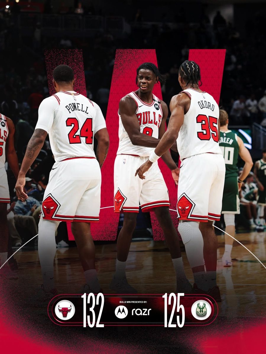 The Chicago Bulls celebrate their first win of the season, 132-125 in Milwaukee, in the club's official post.