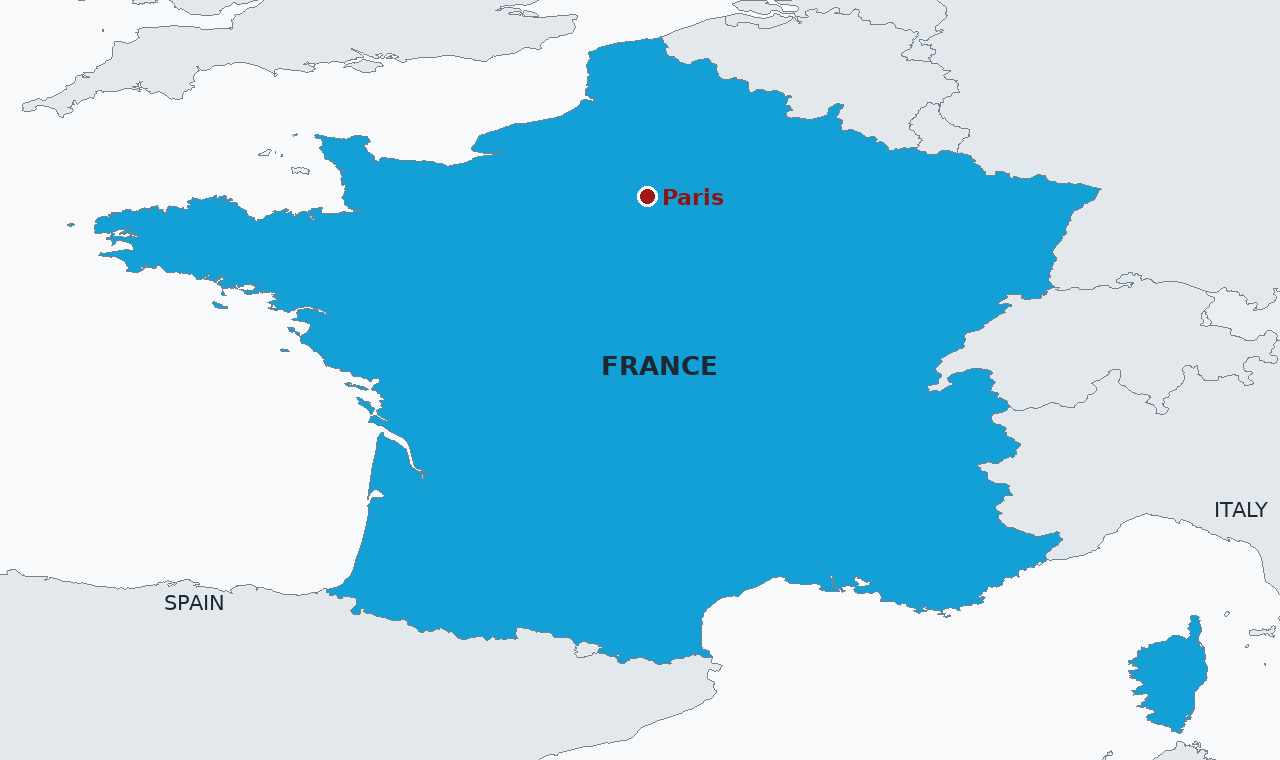 France, with Paris marked. Marches have been pushed out of city centres, and the capital's authorised route runs along the outer boulevards.