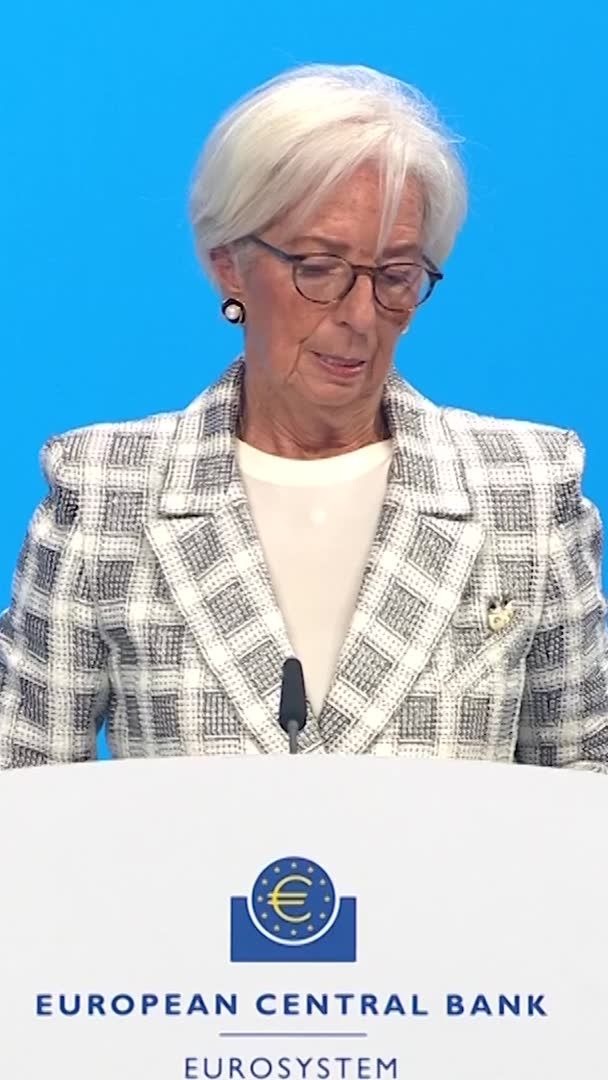 Christine Lagarde at the European Central Bank podium in Frankfurt, in a still from a Reuters video released this week. Lagarde has run the bank since November 2019, through the pandemic, the energy shock and the euro area's worst inflation surge.