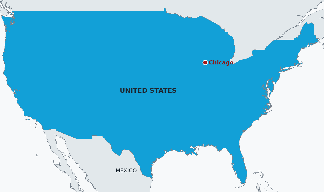 The United States, with Chicago marked. Leo is registered in New Lenox, in Will County south west of the city, and requested his mail ballot on October 3.