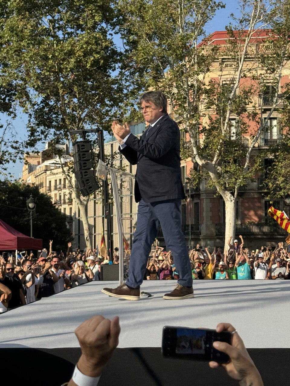 Carles Puigdemont during his brief return to Barcelona in August 2024, his only known appearance in Spain since fleeing in 2017.