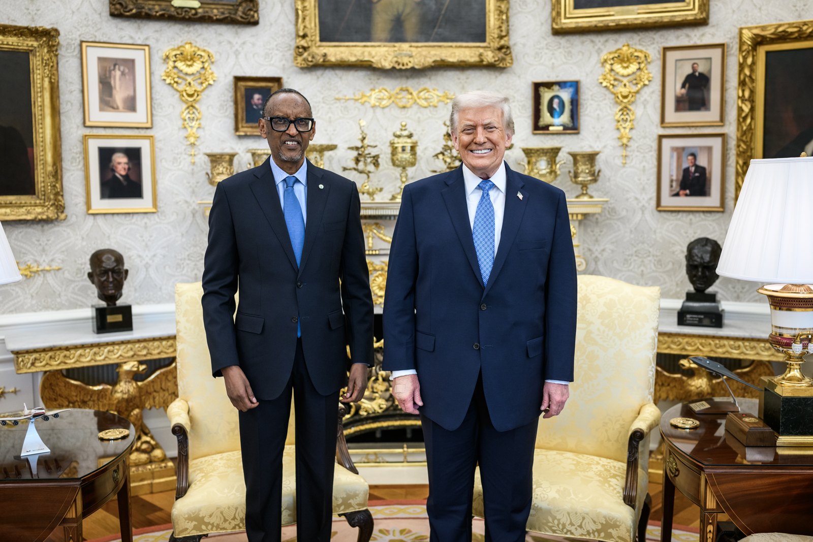 President Paul Kagame of Rwanda with President Donald Trump in the Oval Office on December 4, 2025, the day the Washington Accords were signed. Less than a year later, Washington has sanctioned the ministry Kagame's government sent into this war.