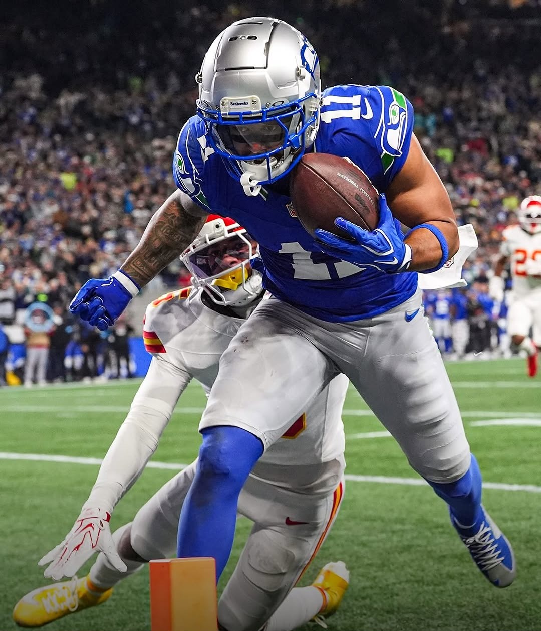 Jaxon Smith-Njigba on his touchdown run against Kansas City at Lumen Field, where he finished with nine catches for 150 yards.
