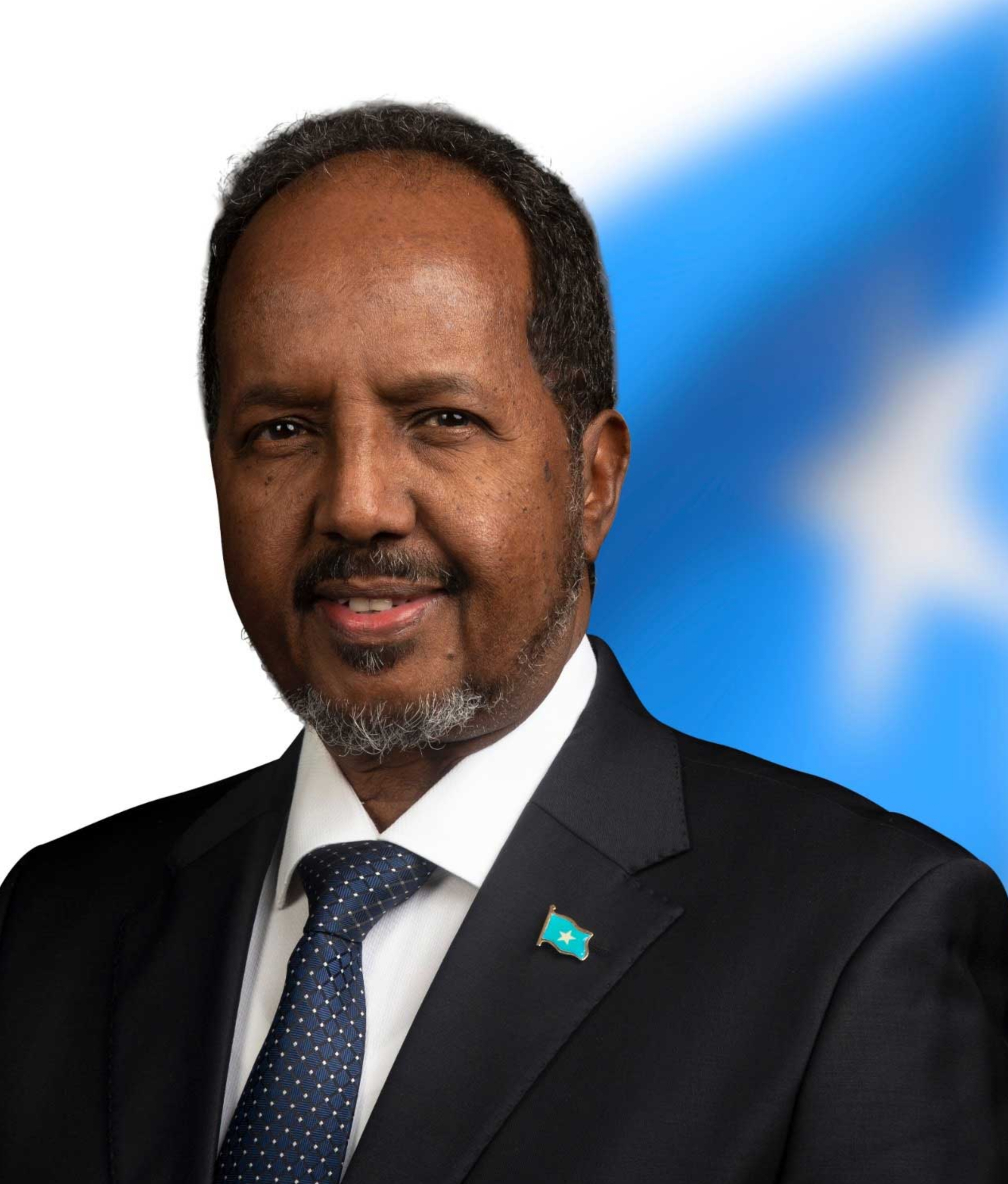 President Hassan Sheikh Mohamud, in an official portrait from 2022, the year he returned to office. His government says constitutional changes extending terms from four years to five keep him in office until 2027. The opposition says his mandate expired in May. File photo.