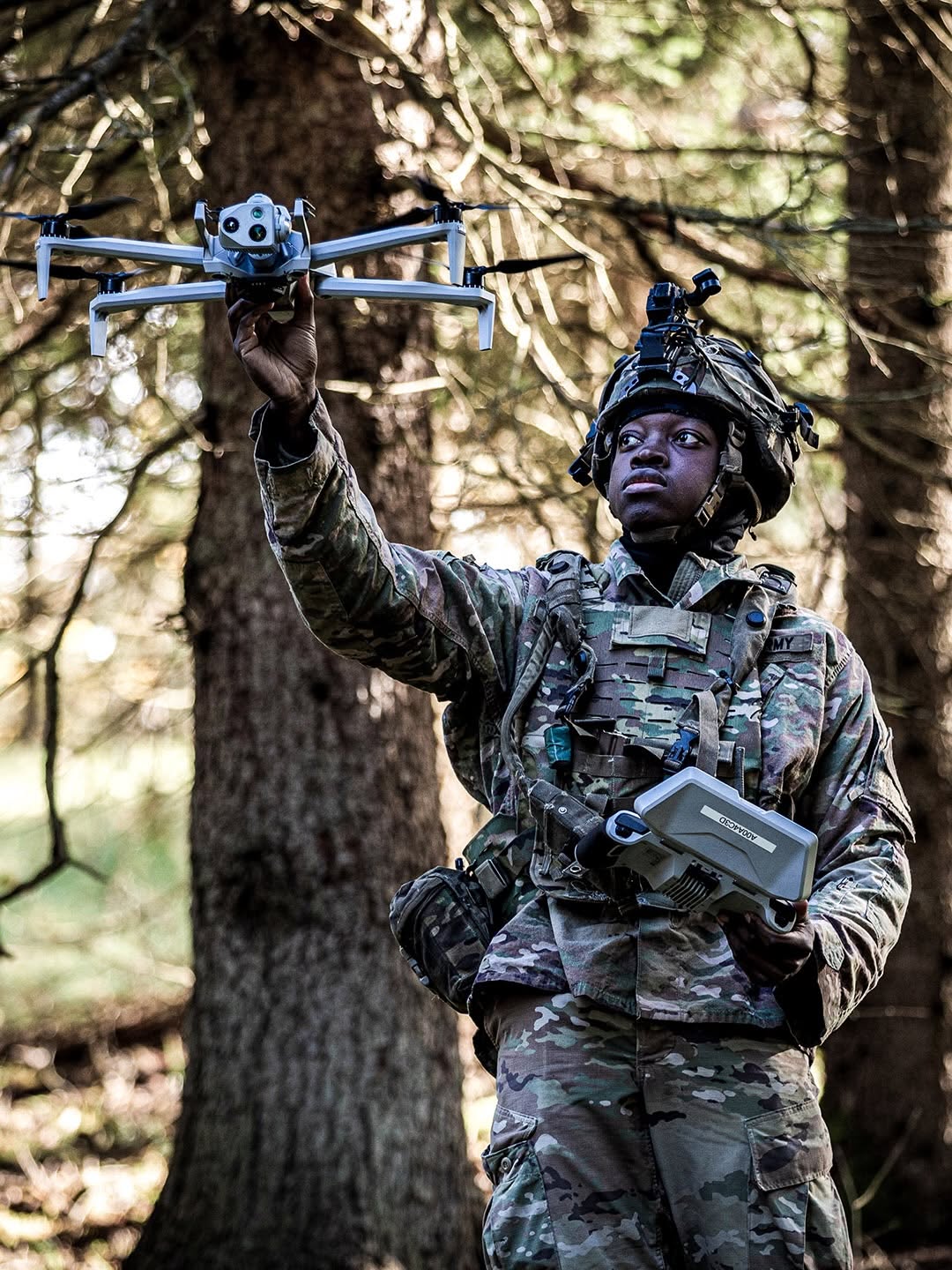 A US Army soldier launches a small drone during training in Germany, in a photograph released by NATO on October 30. Drones are the weapon behind Ukraine's refinery campaign and, on Thursday, behind the Russian strike that killed at least 14 people on a station platform in Dnipro. File photo.
