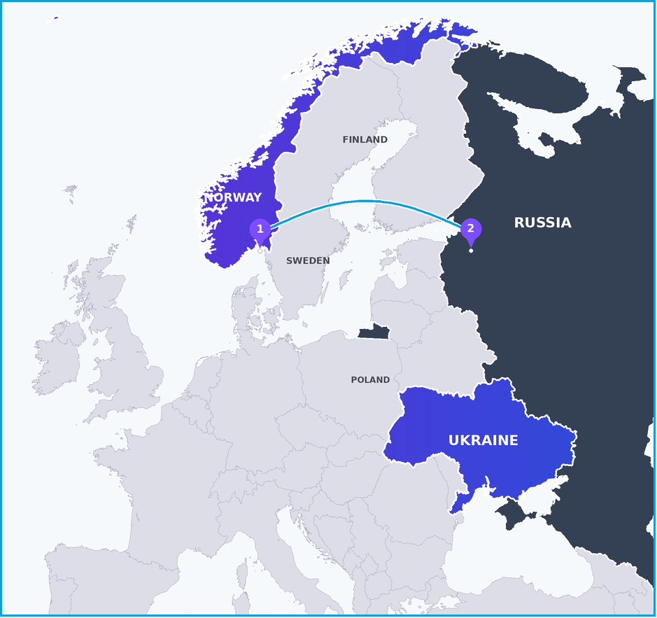 Norway and Ukraine, with Oslo (1), where the talks were held, and St Petersburg (2), where envoy Steve Witkoff takes the proposals next.