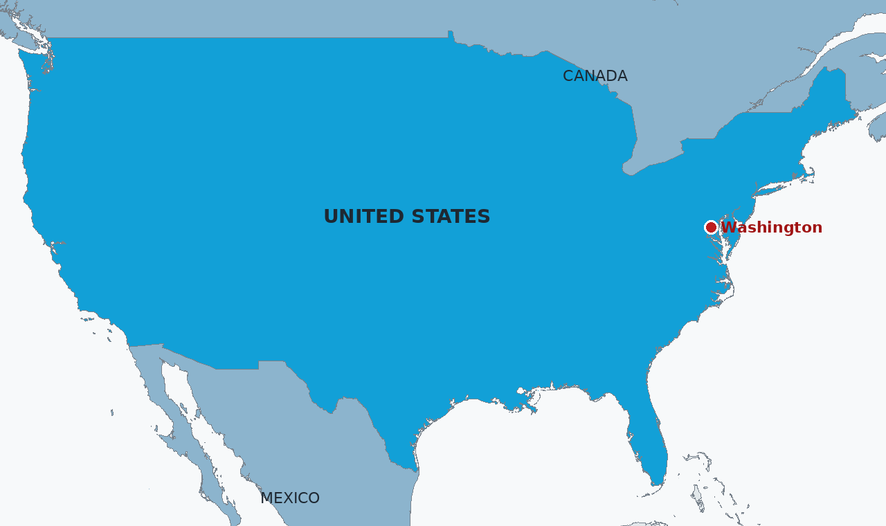 The United States in blue, with Washington marked. The Senate battle sits inside seven Cook toss-up states: Texas, Ohio, Iowa, Maine, Michigan, Alaska and Kansas.