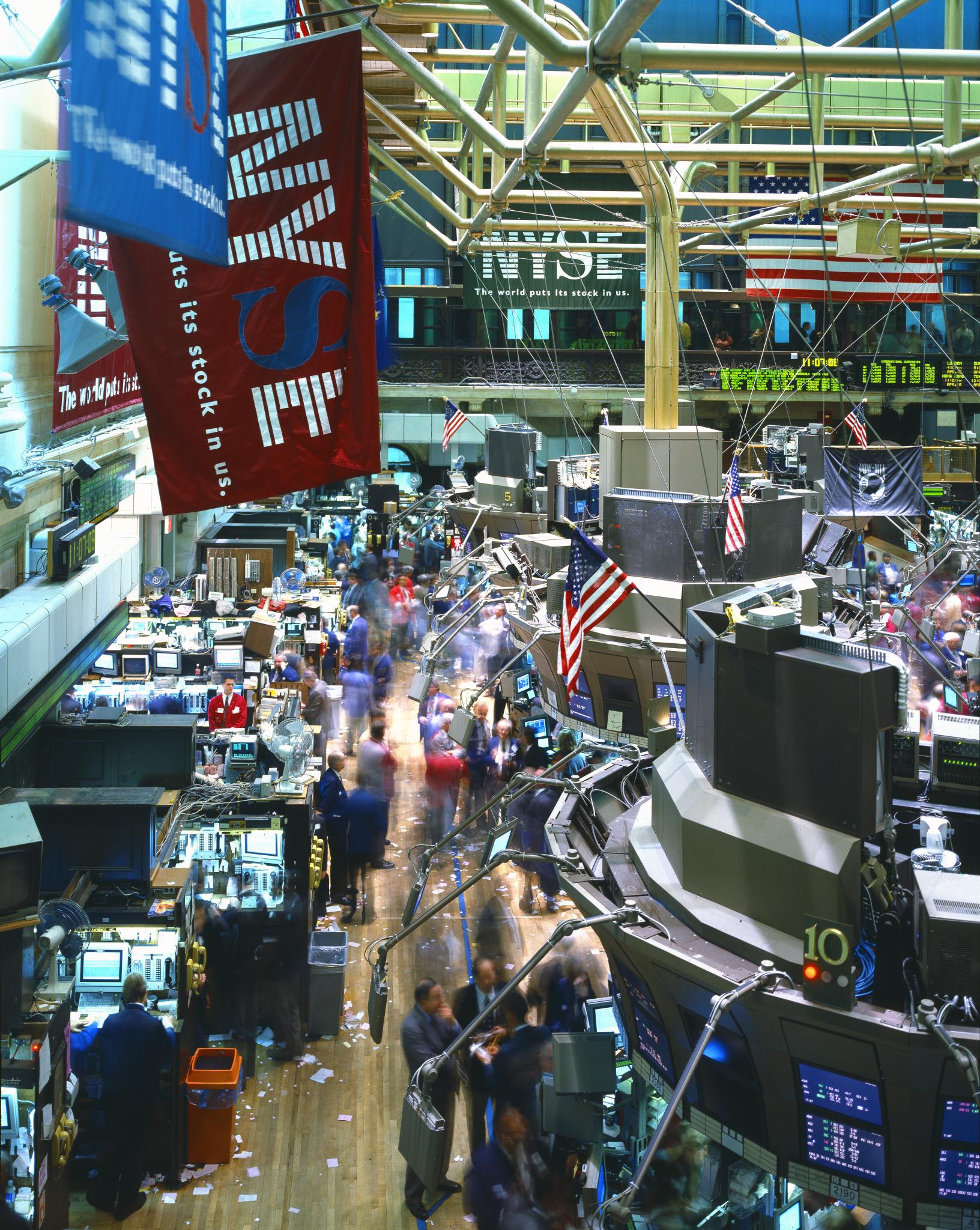The trading floor of the New York Stock Exchange. Major indexes fell in Thursday trading, led lower by technology and chip stocks. File photo.